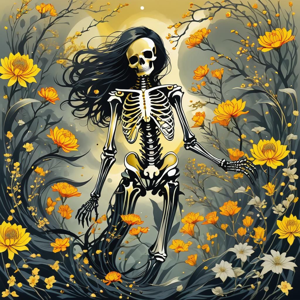 Mermaidpunk Skeleton Arcology in Chinese Ink Style