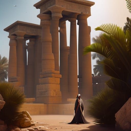 Egyptian Temple Ruins with 19th Century Woman