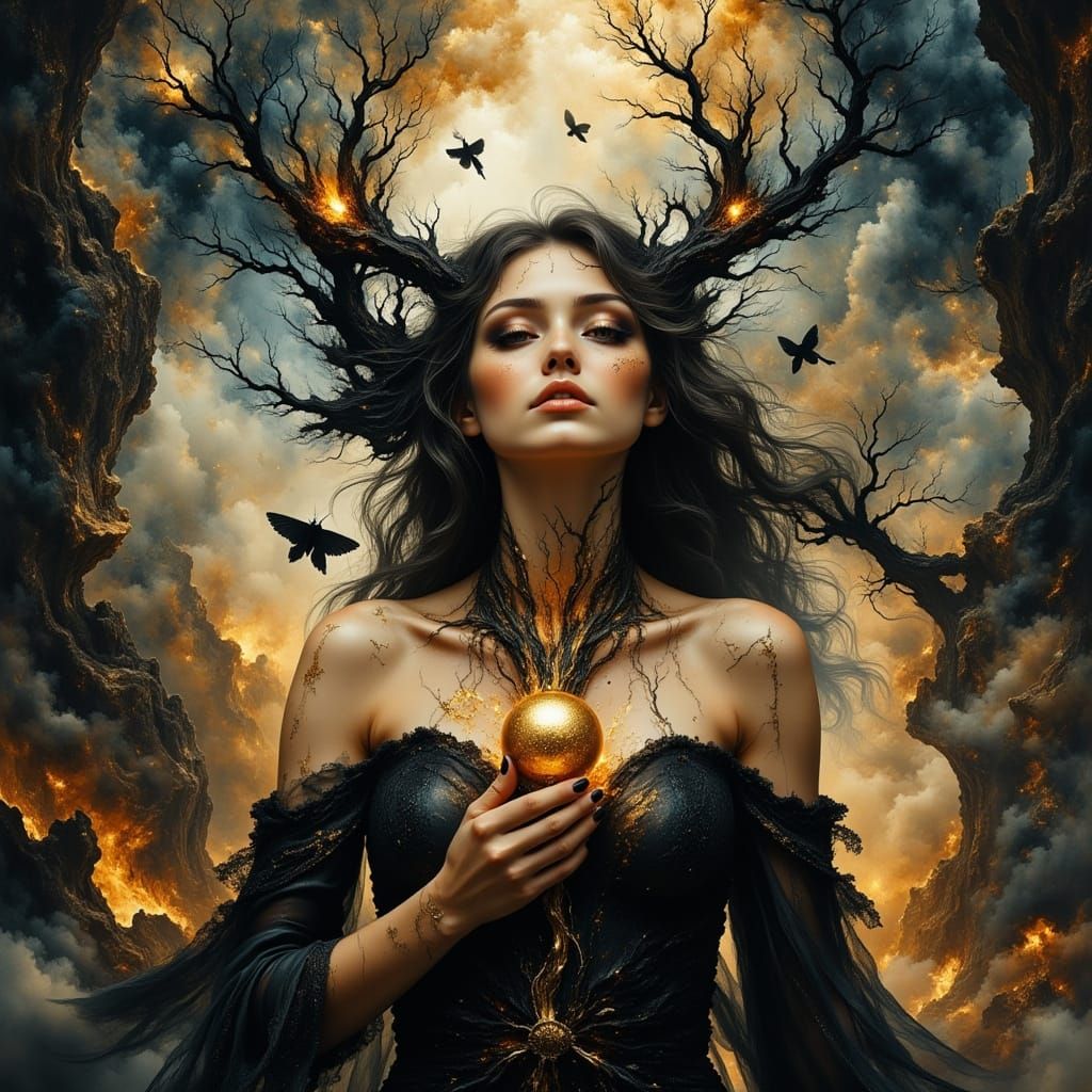 Elf with Raven Wings in Hyperkraximalismus Style