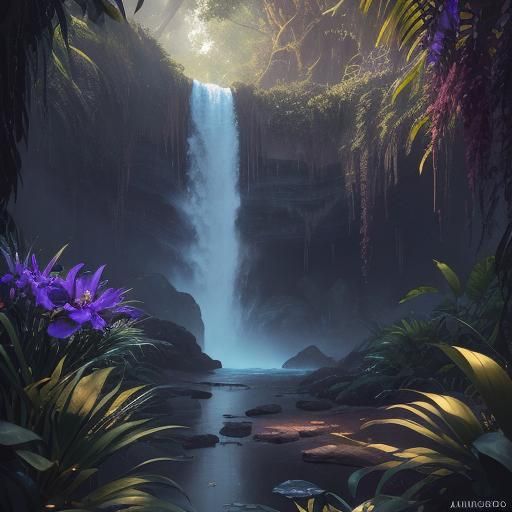 Ornate Door Hidden Behind Jungle Waterfall