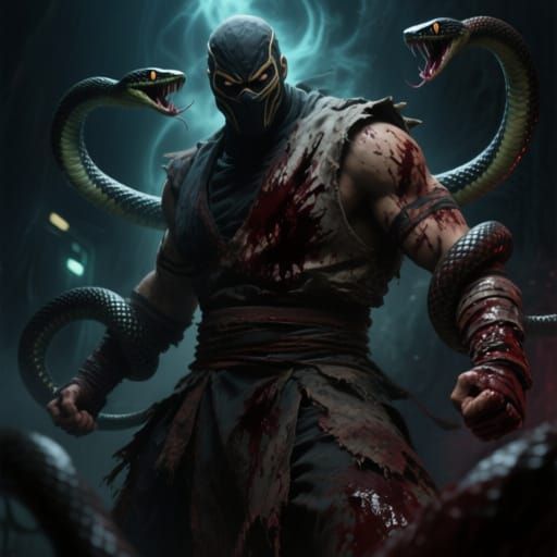 Enraged Warrior Surrounded by Venomous Snakes