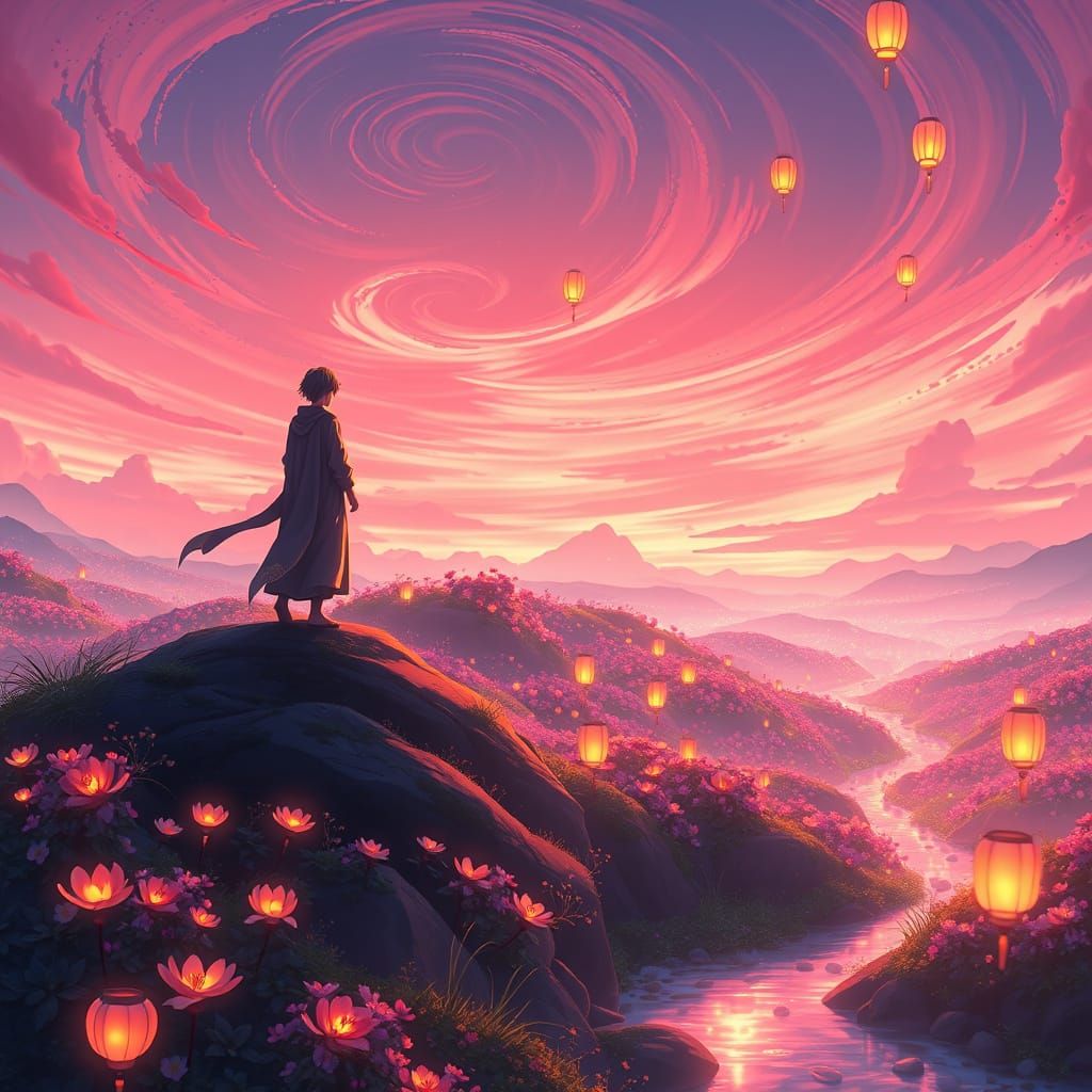 Enchanted Valley in Vibrant Colors, Anime-Inspired