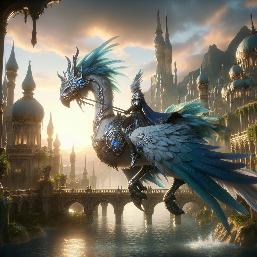 Knight and Majestic Avian Companion Ride Through Enchanted C...