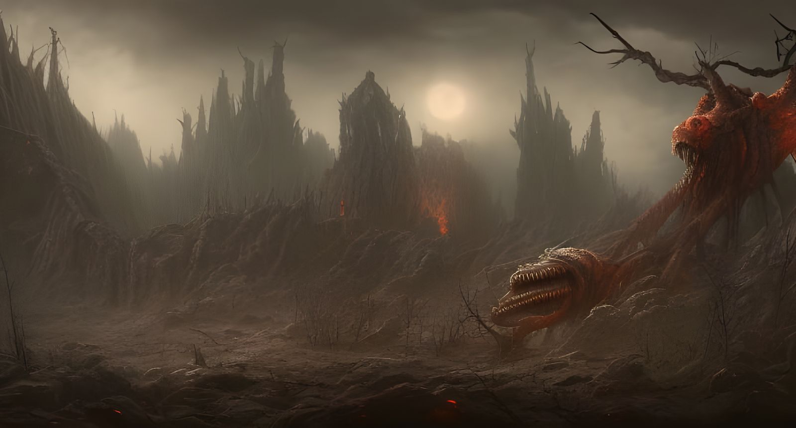 Dark Lovecraftian Post-Apocalyptic Landscape