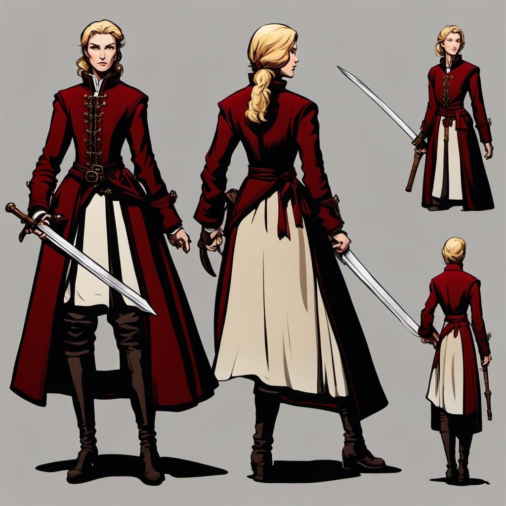 Medieval Woman with Sword in Classic Portrait Style