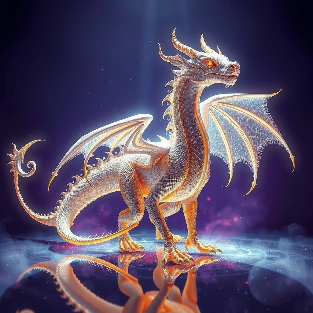 Majestic Fractal Dragon in White and Gold