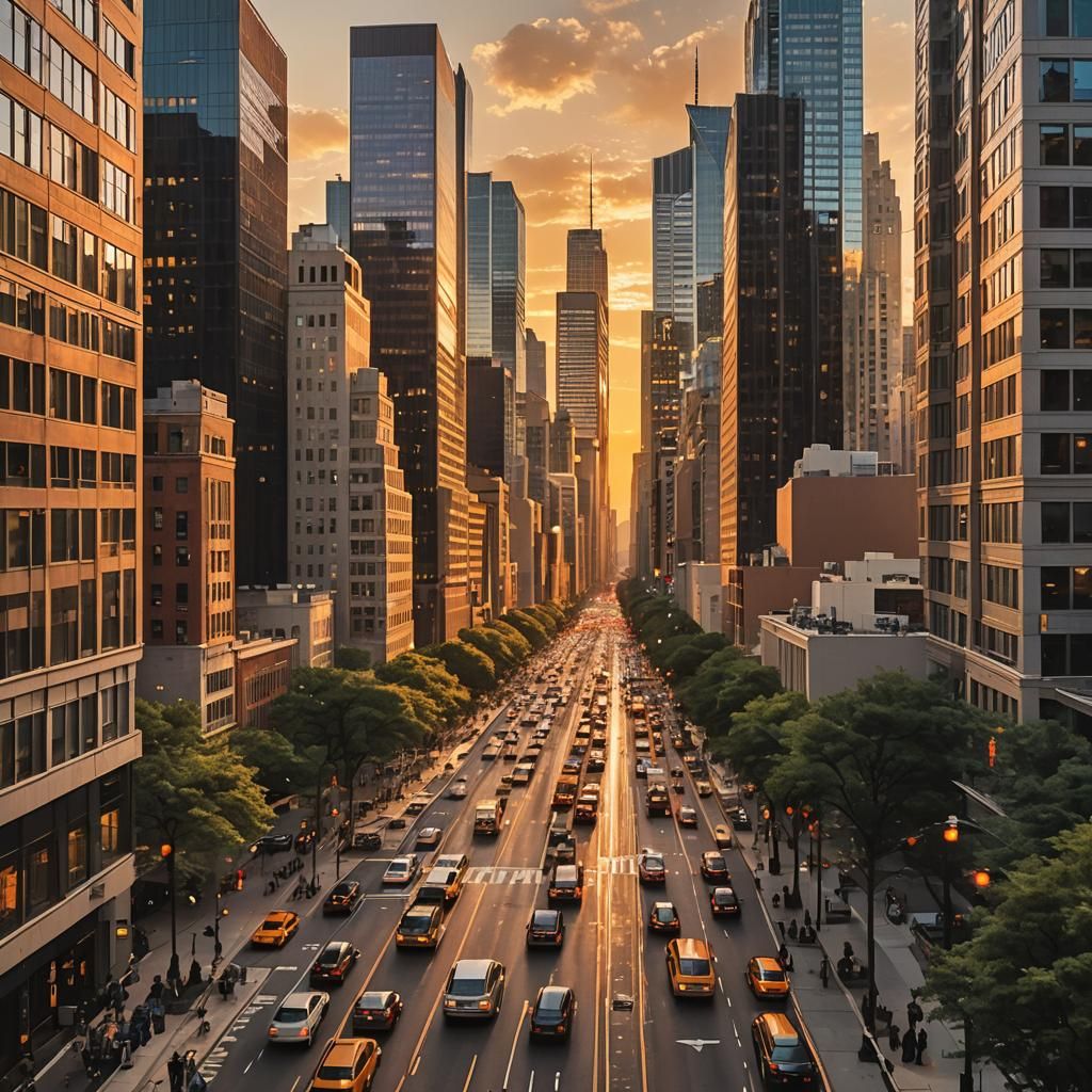 Golden Sunset Over a Bustling Cityscape
