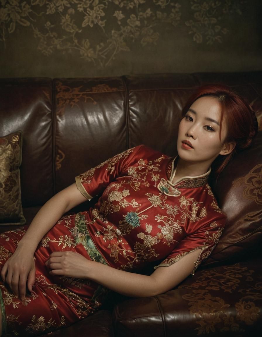 Charming Chinese Woman in Cinematic Qipao Portrait