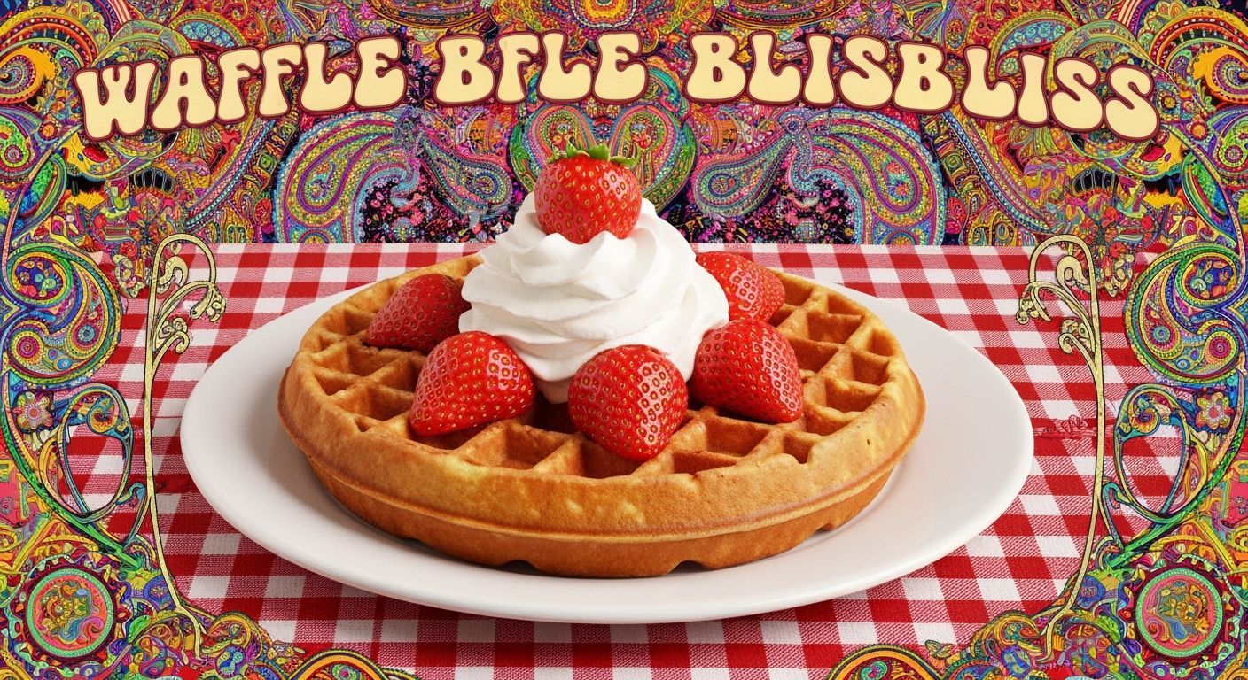 Psychedelic Waffle Art: Whipped Cream & Strawberries Poster