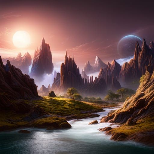Fantastical Universe: Detailed Matte Painting in Deep Color