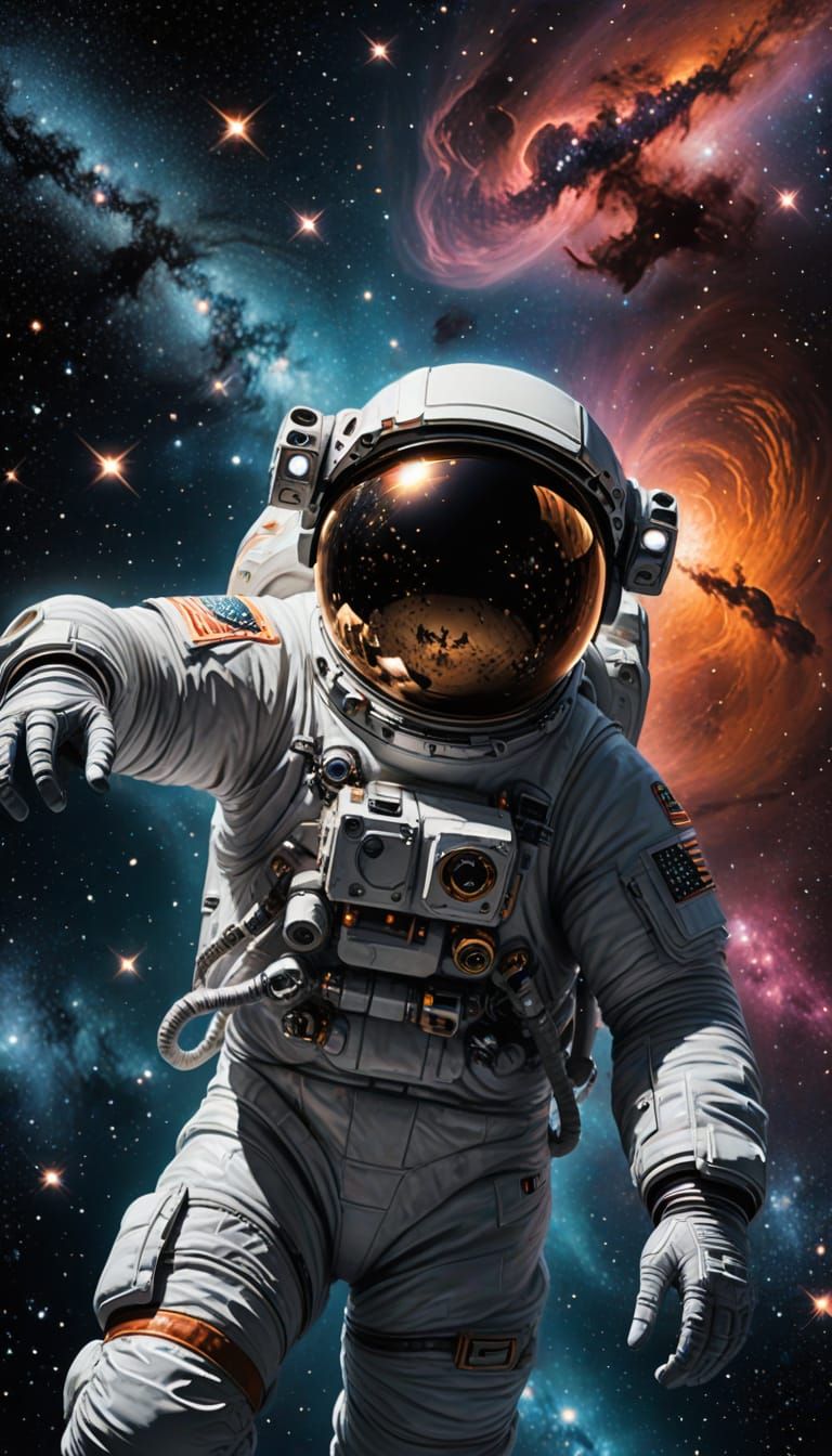 Astronaut in Cosmic Wonder, Set Against Starry Night Sky