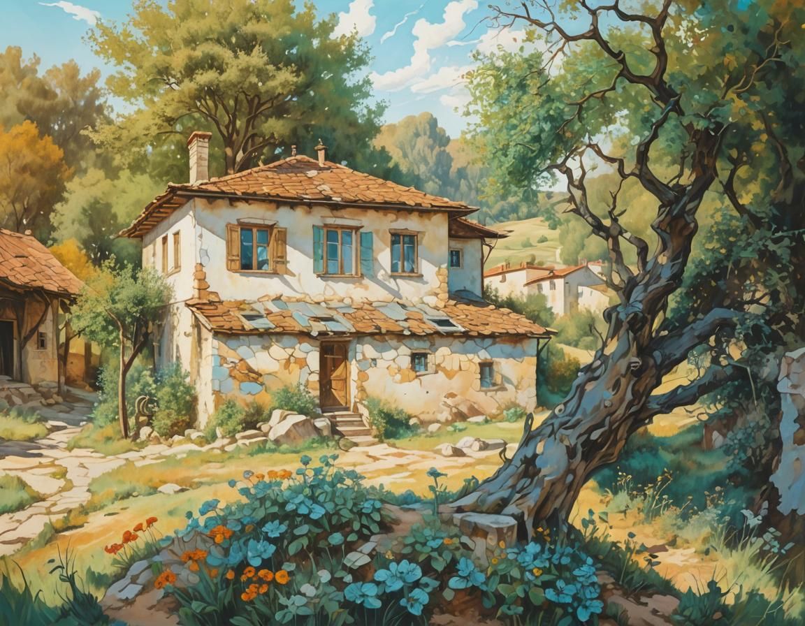Surreal Bulgarian House Landscape in Dali Style