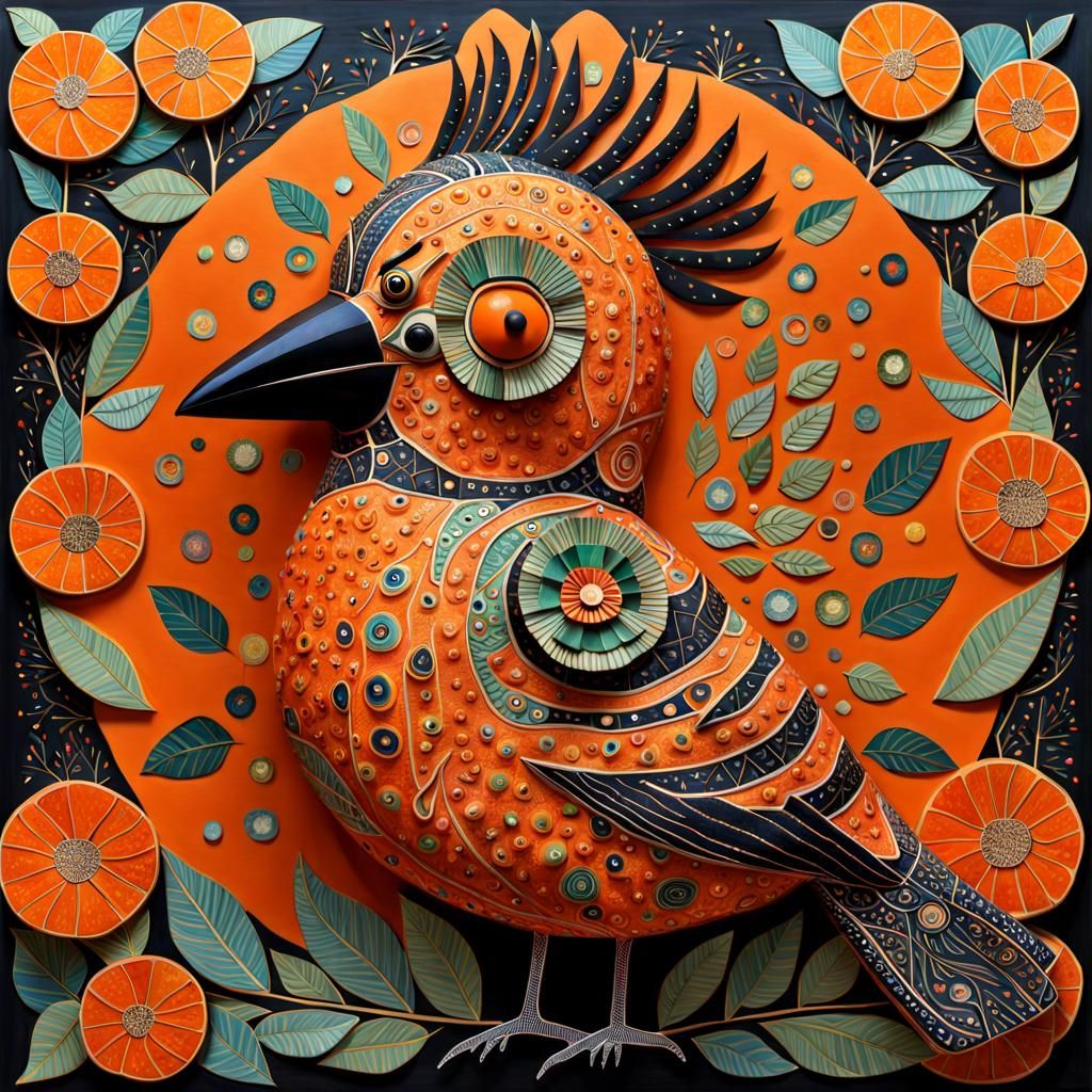 Whimsical Tangerine Bird: Intricate 3D Poster Art