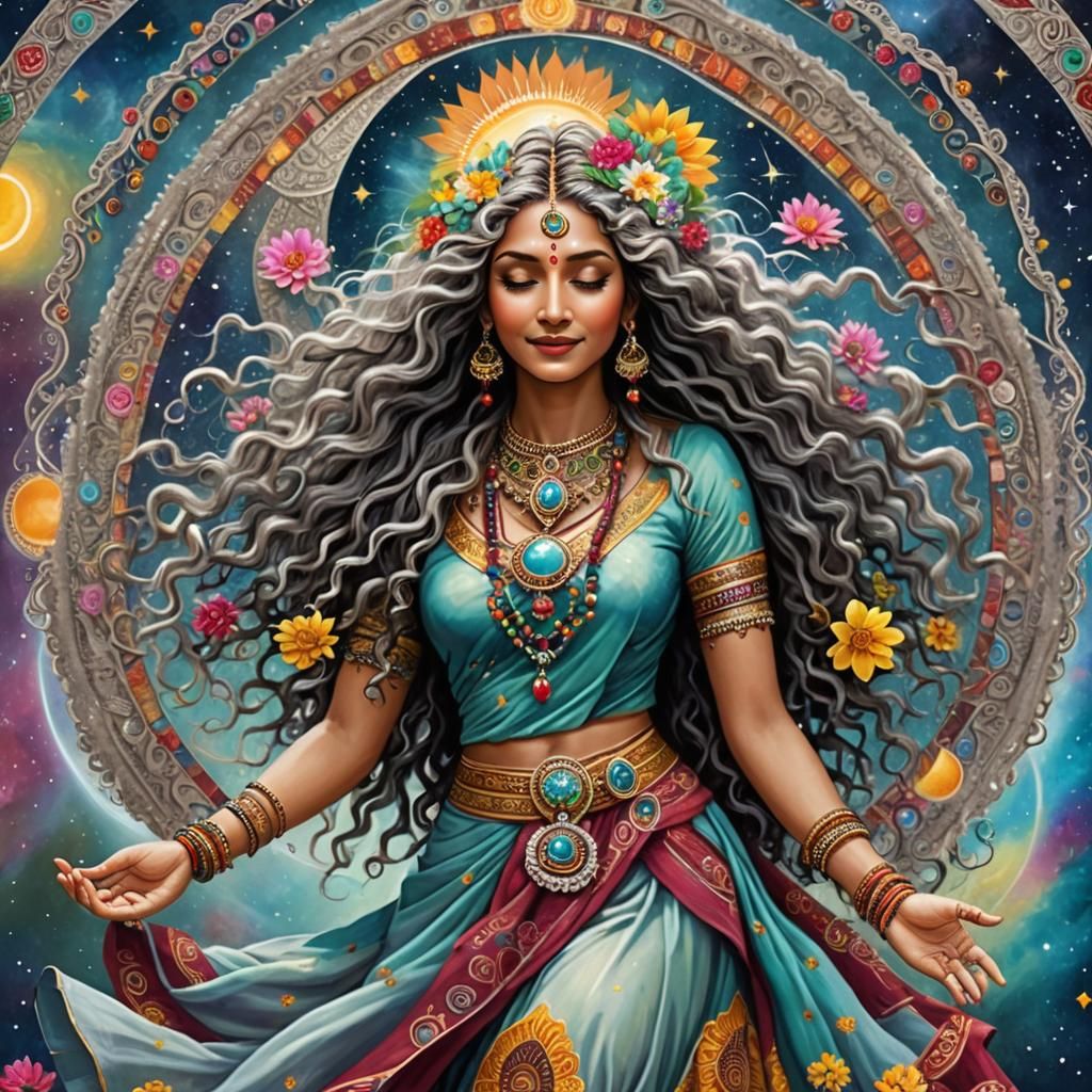 Cosmic Goddess Dancing in a Mystical Universe