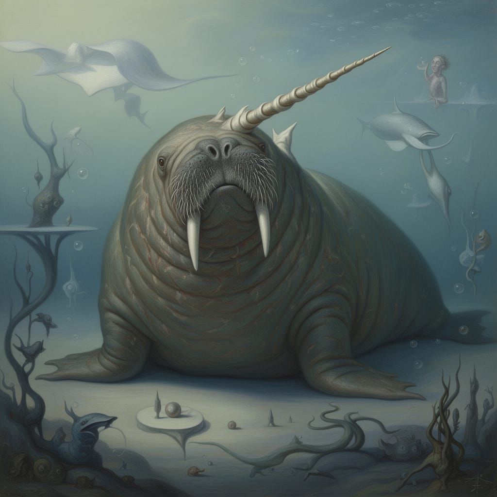Fantastical Walrus Narwhal Hybrid Creature