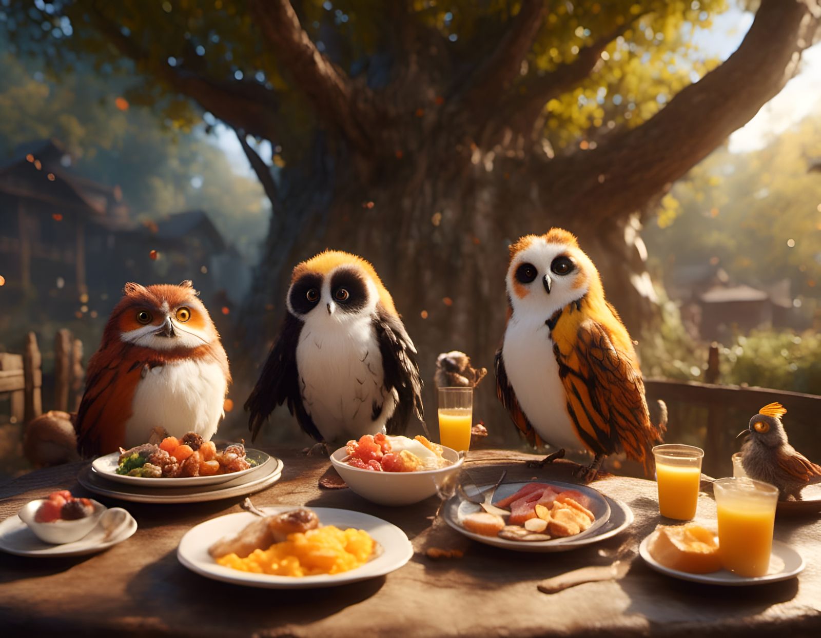 Animals Eating Breakfast in Tim Burton Style