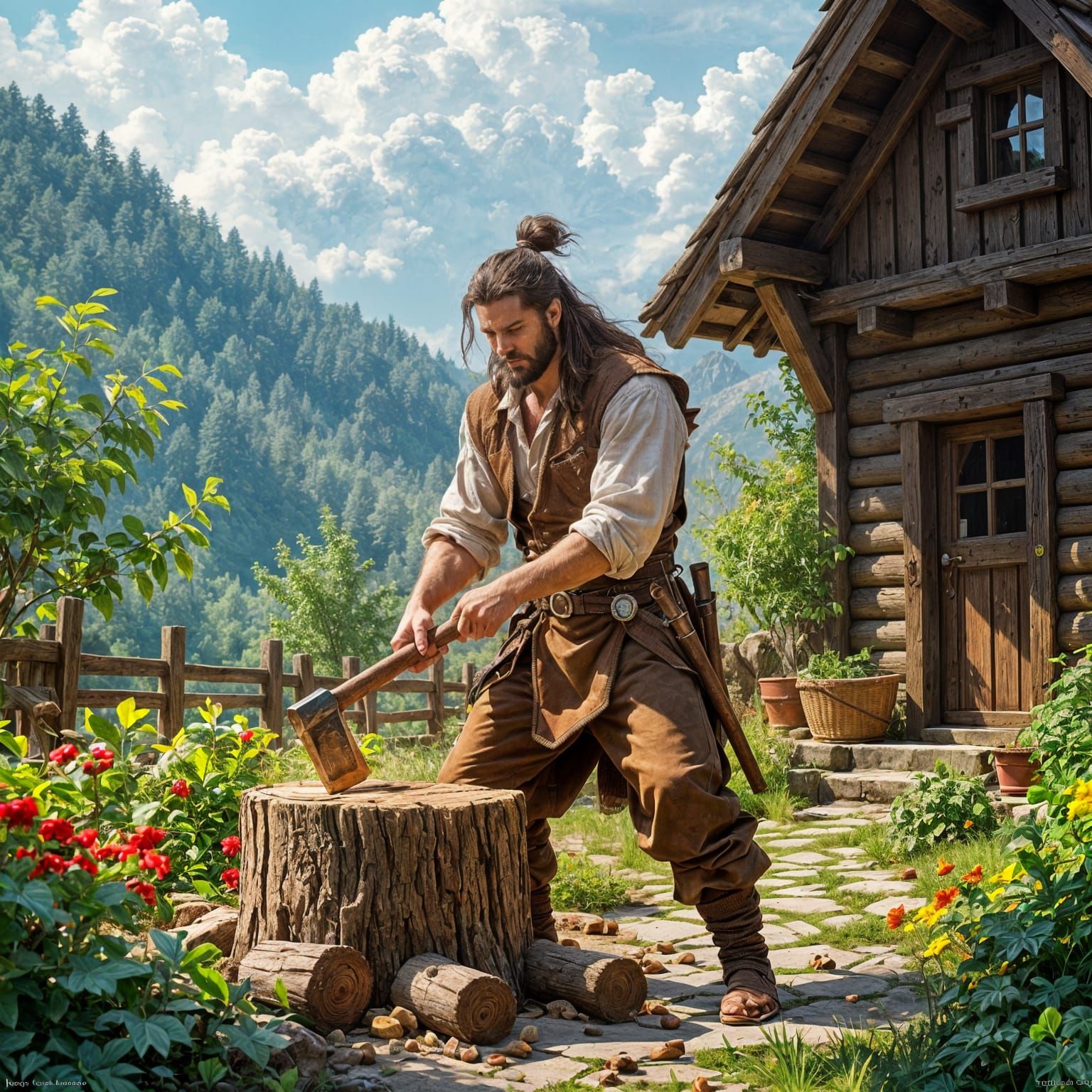 Woodcutter in Dark Fantasy Landscape, Concept Art