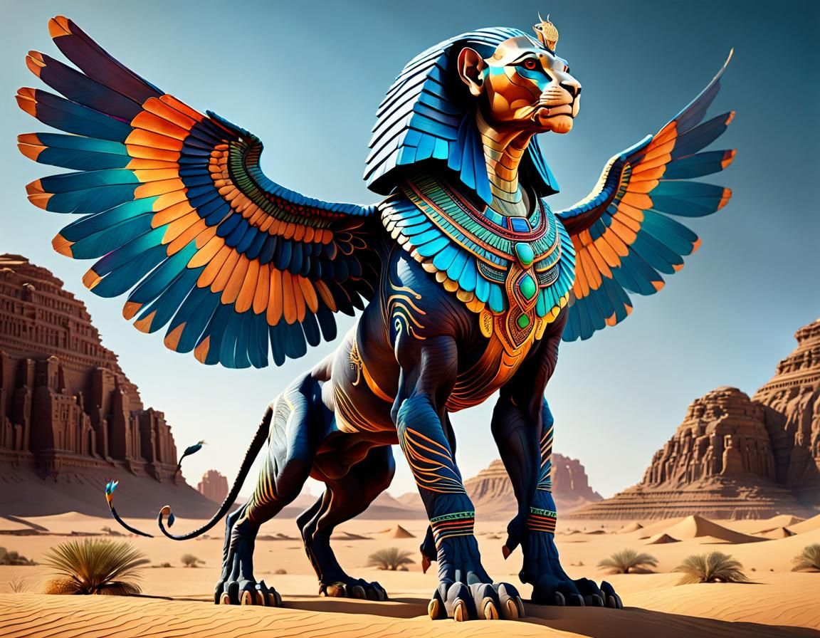 Colorful Gynosphinx in Desert Oasis, Splash Art