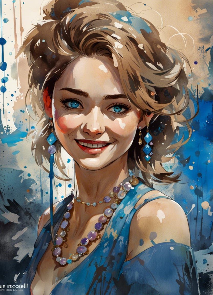 Elegant Woman with Blue Eyes in Speedpaint Style