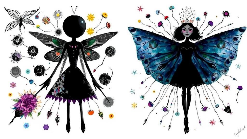 Fairies in Dark Meadow Dreamscape: Afrofuturism Art