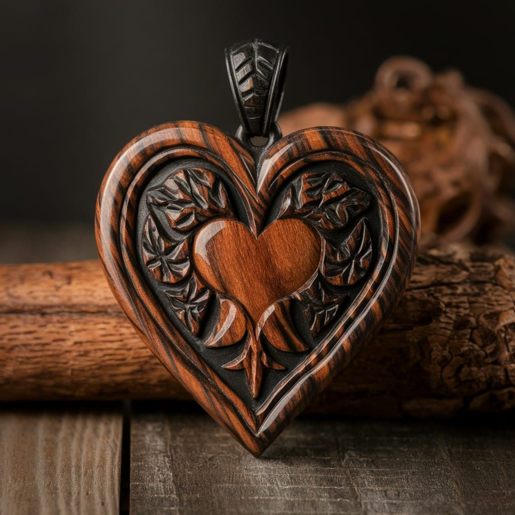 Gothic Heart Pendant Carved in Pre-Raphaelite Style
