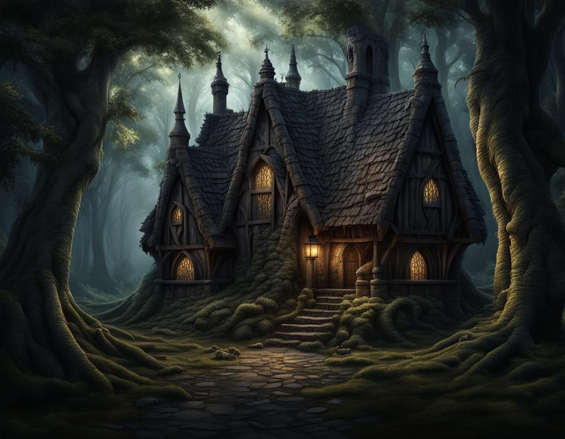 Medieval Lair Hidden in Dark Forest