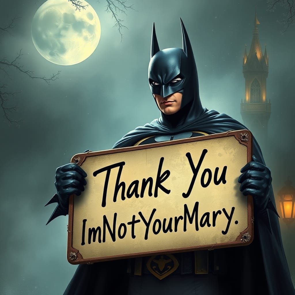 Batman Holds Thank You Sign in Ethereal Style