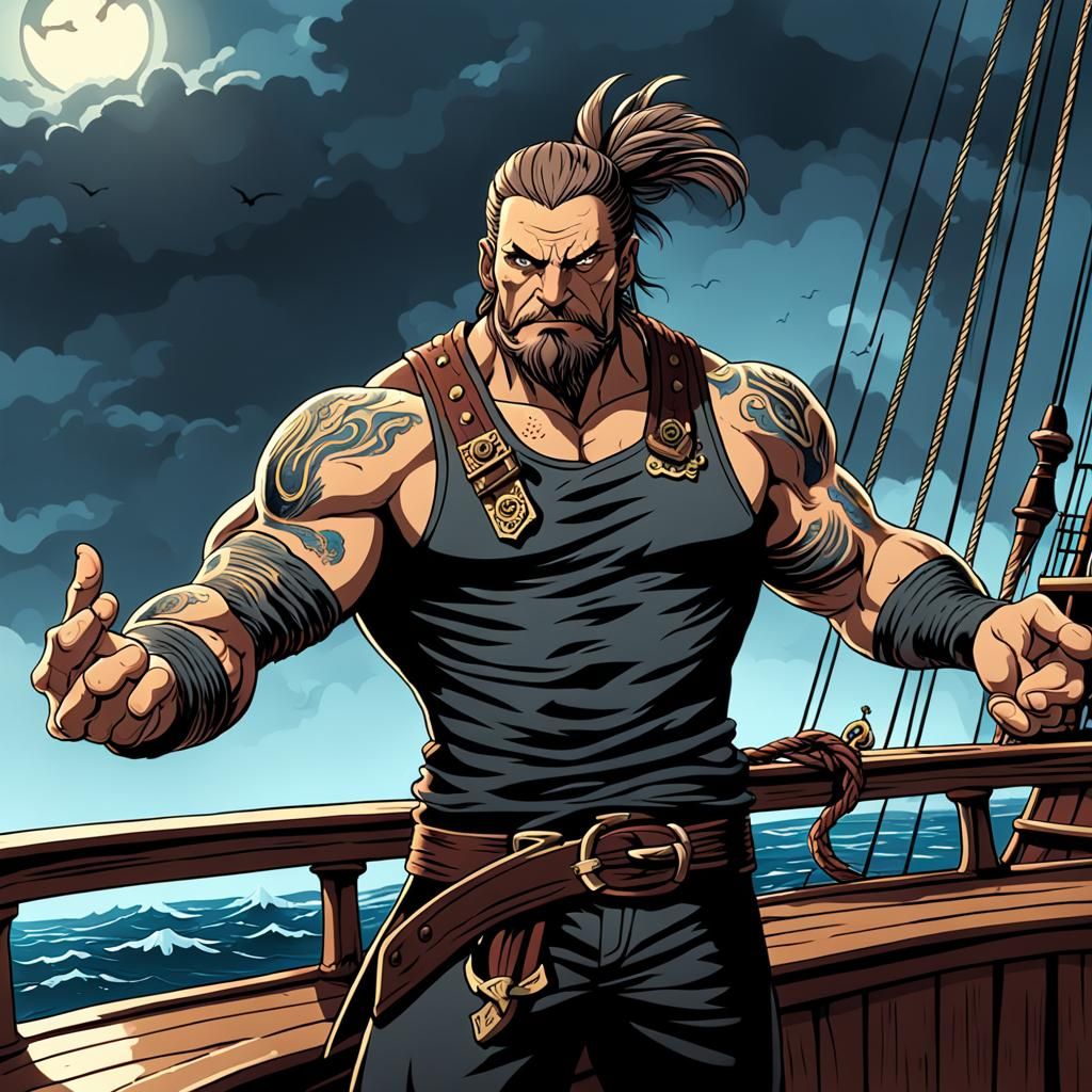 Pirate 'No-Fingers' Leviathan on Deck of Ship