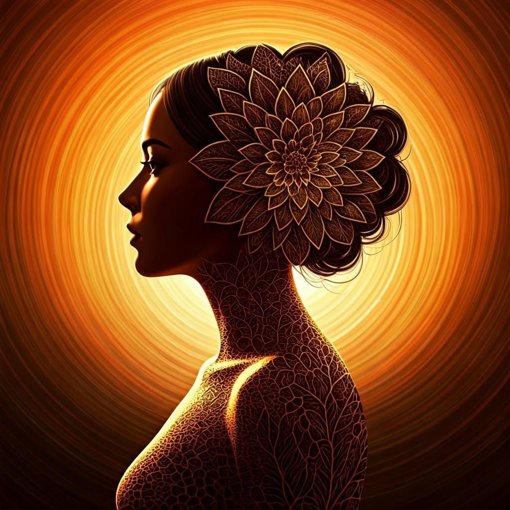 Woman's Profile with Flower in Surrealist Style