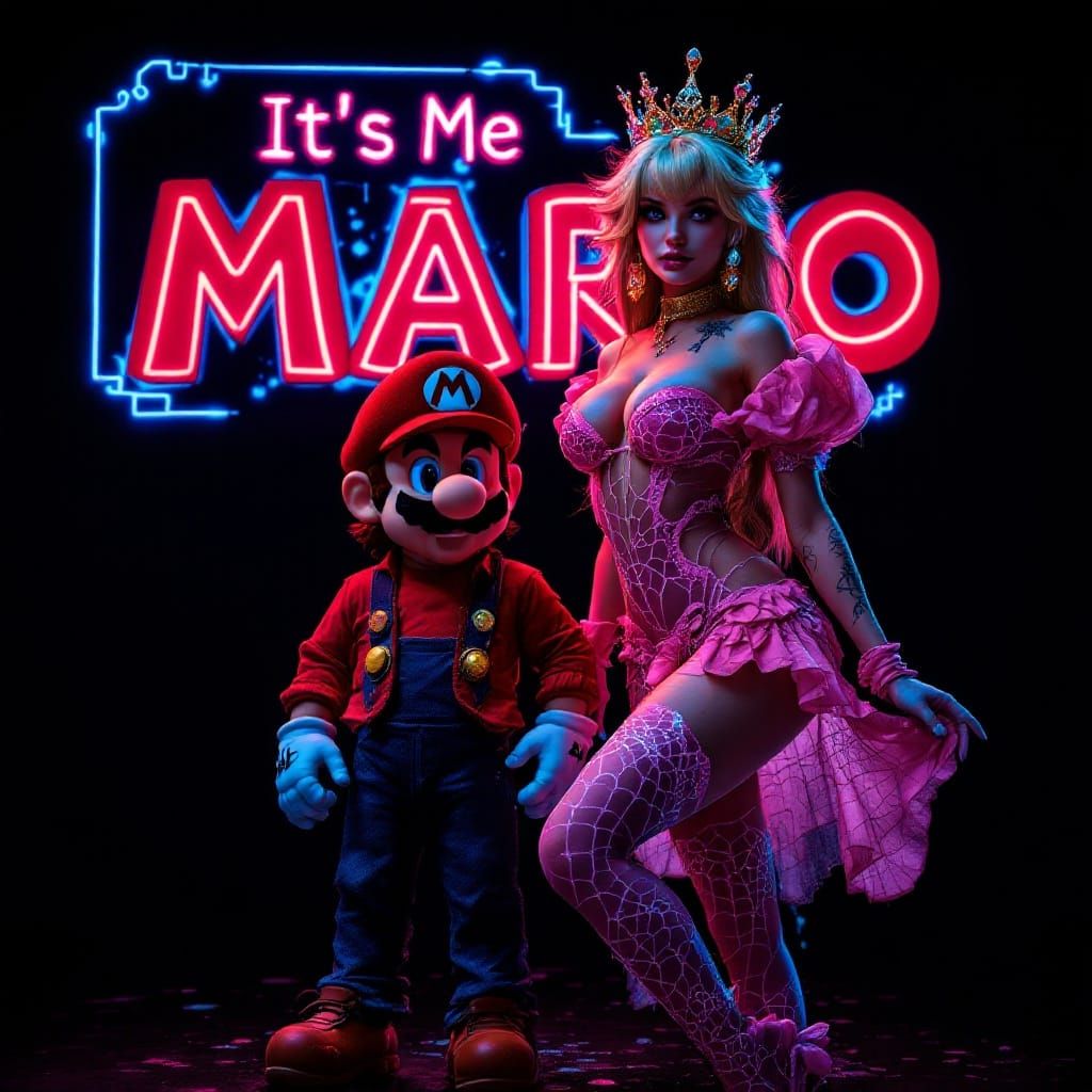 Goth Princess Peach and Mario in a Dark, Immersive Fantasy S...
