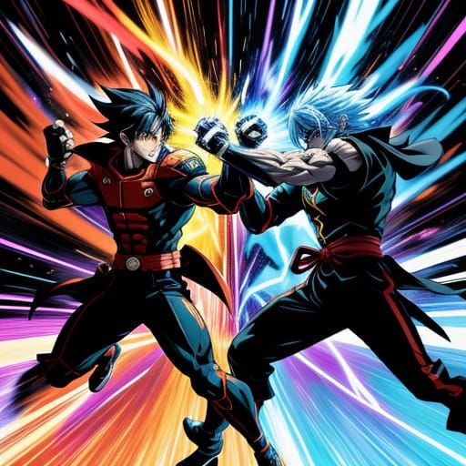 Dynamic Anime Fight Scene with Energy Blasts