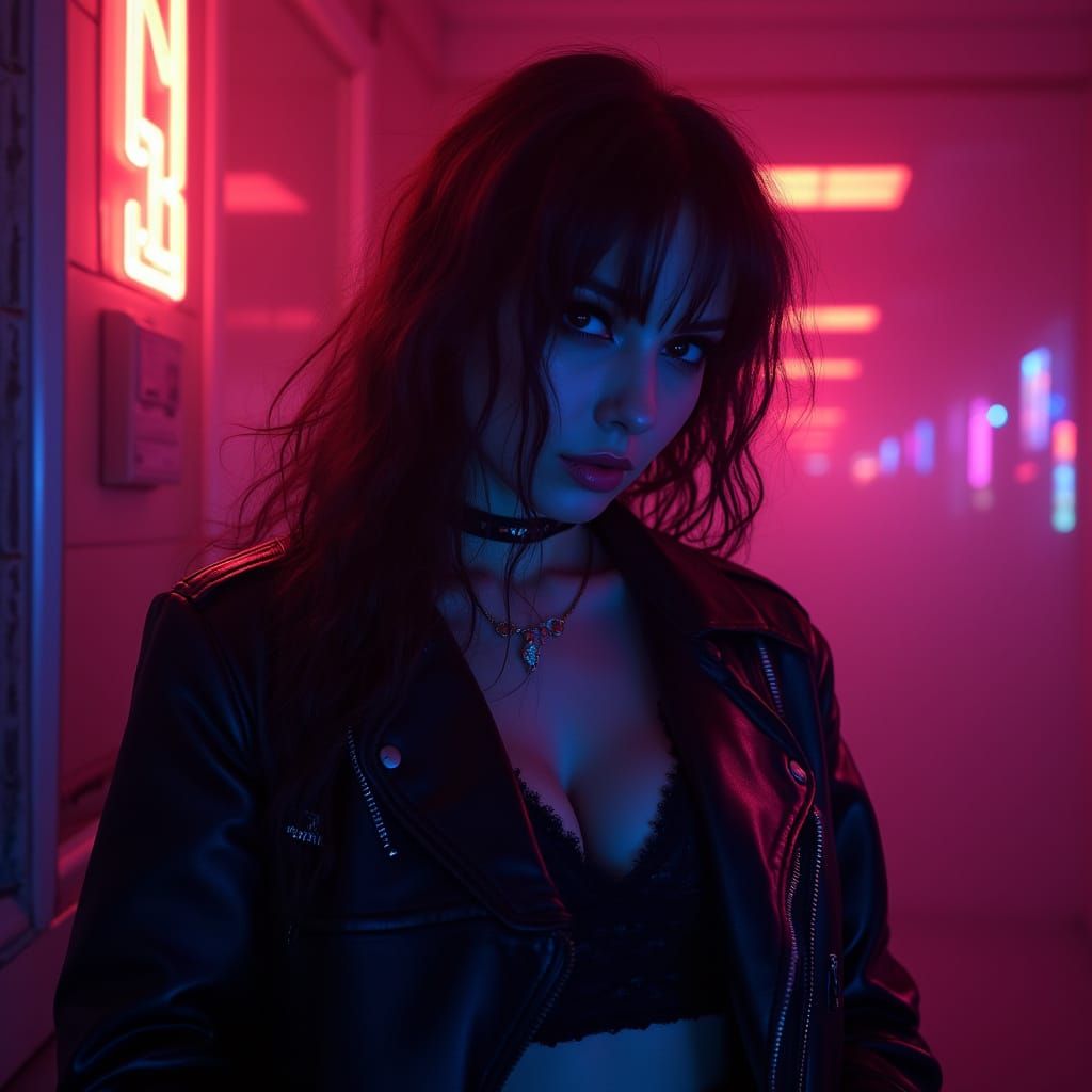 Cyber-Noir Synthwave Neon Retro Cityscape