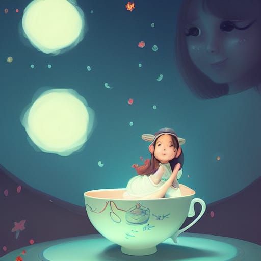 Girl in Teacup: A Magical Digital Illustration