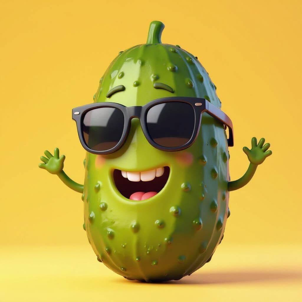 Smiling Pickle with Sunglasses in Digital Art Style