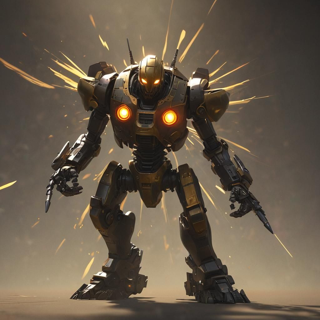 Anime Robot Emerges from Energy Blast