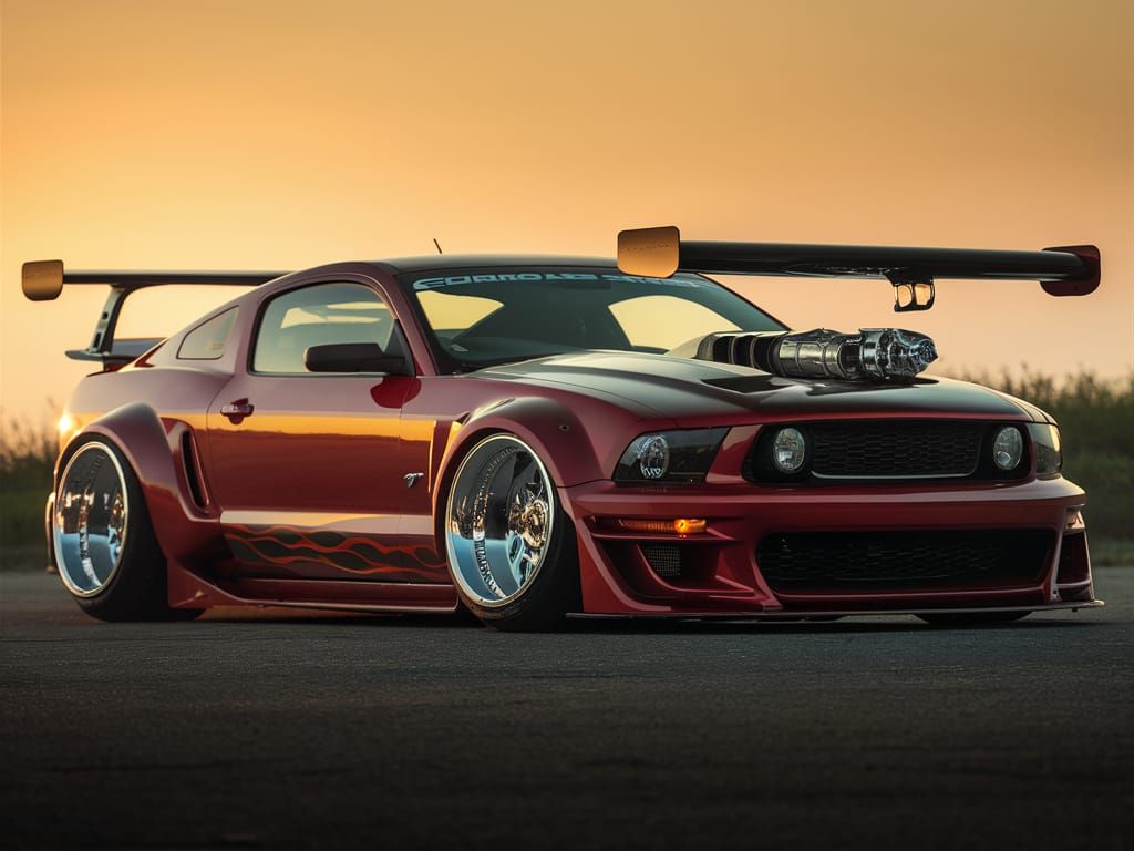 Red Chrome Mustang GT with Widebody Design
