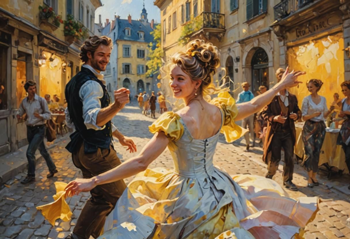 Impressionist Rococo Painting of Dancing Woman