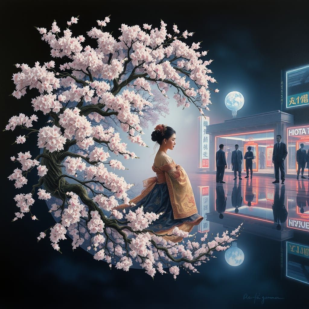 Surreal Yin-Yang Symbol in Oil Painting Style