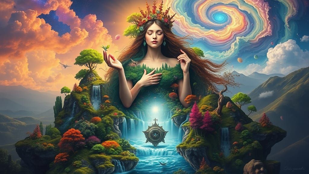Surreal Princess Embodies Vibrant Fantasy Plant Kingdom