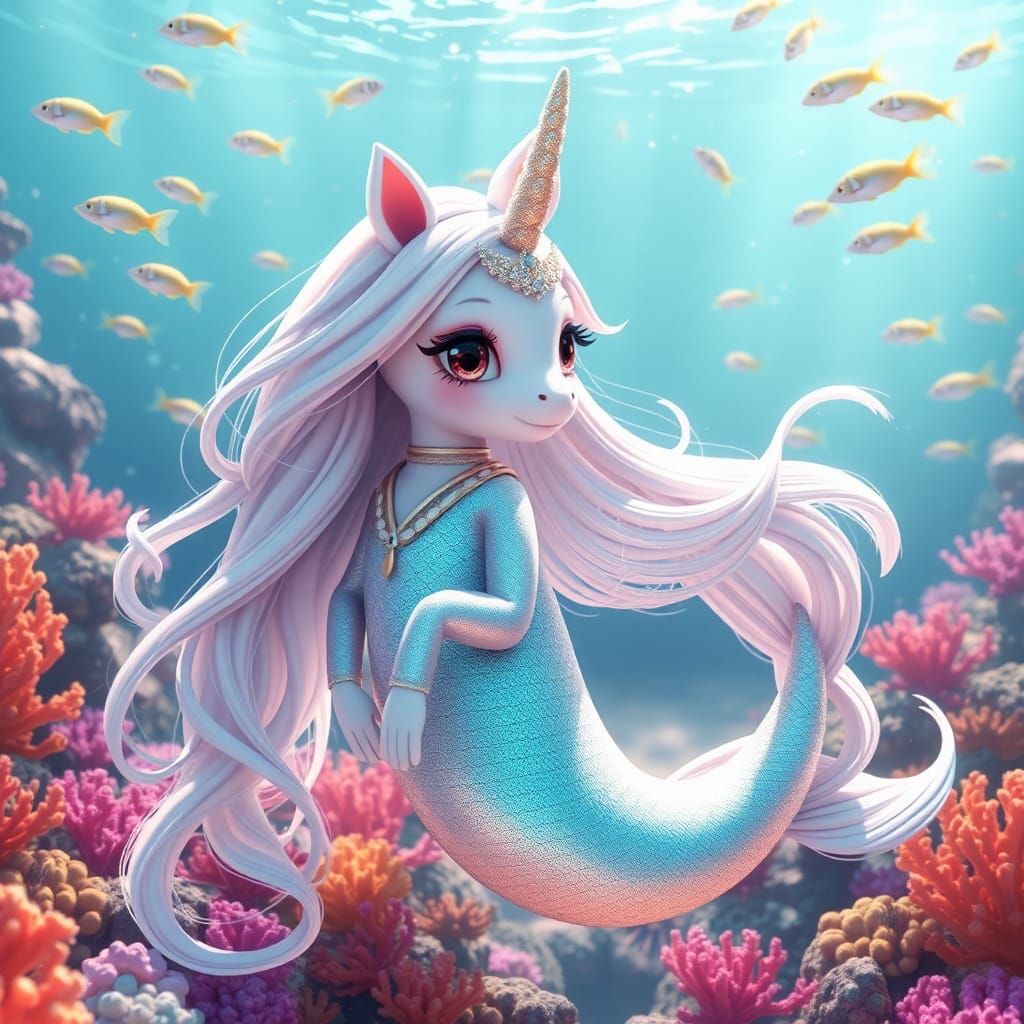 Iridescent Mermaid Unicorn in Anime Style