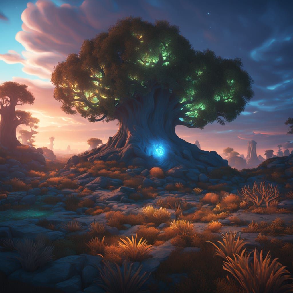 Bioluminescent Coral City: Art Nouveau Sci-Fi Illustration