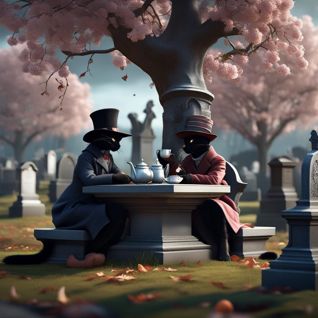 Fantastical Graveyard Tea Party with Ghost and Raven