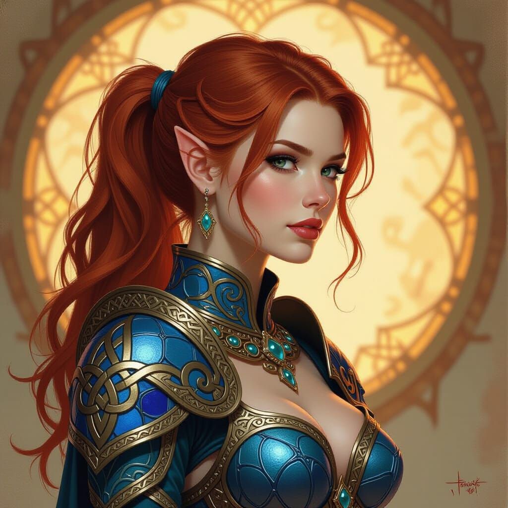 Elf Warrior in Stained Glass Armor