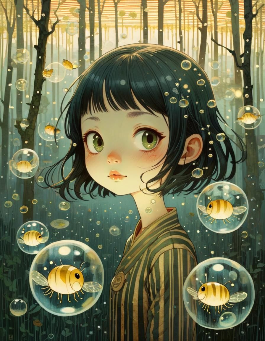 Fireflies and Bubbles in Illustrative Style