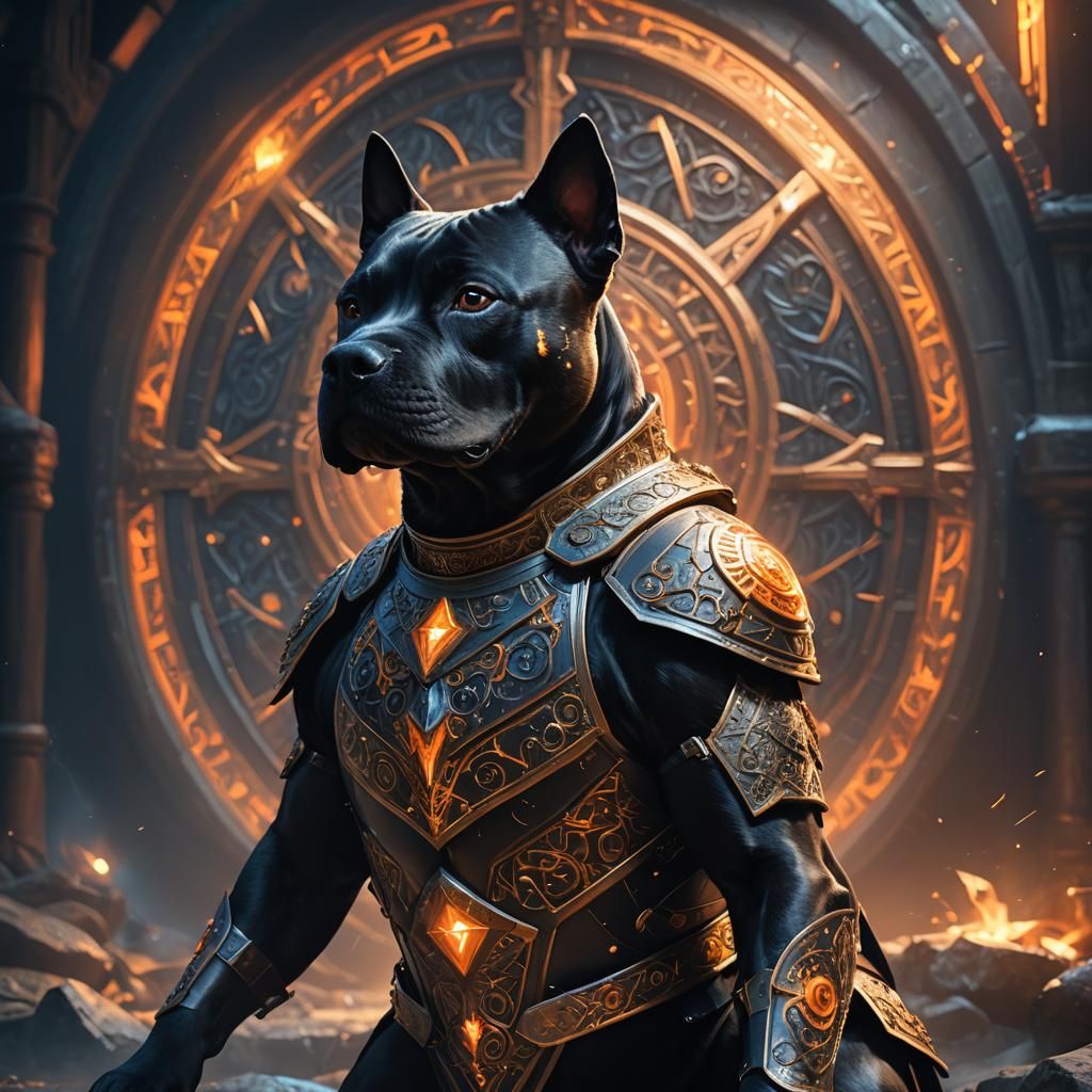 Black Staffy in Mystical Armor: Fantasy Concept Art