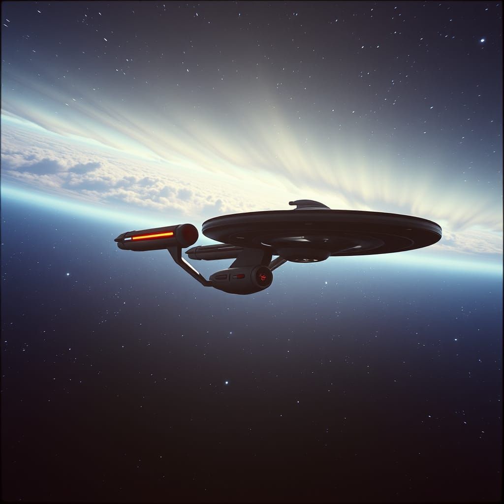 Futuristic Star Trek Enterprise in Ethereal Galaxy