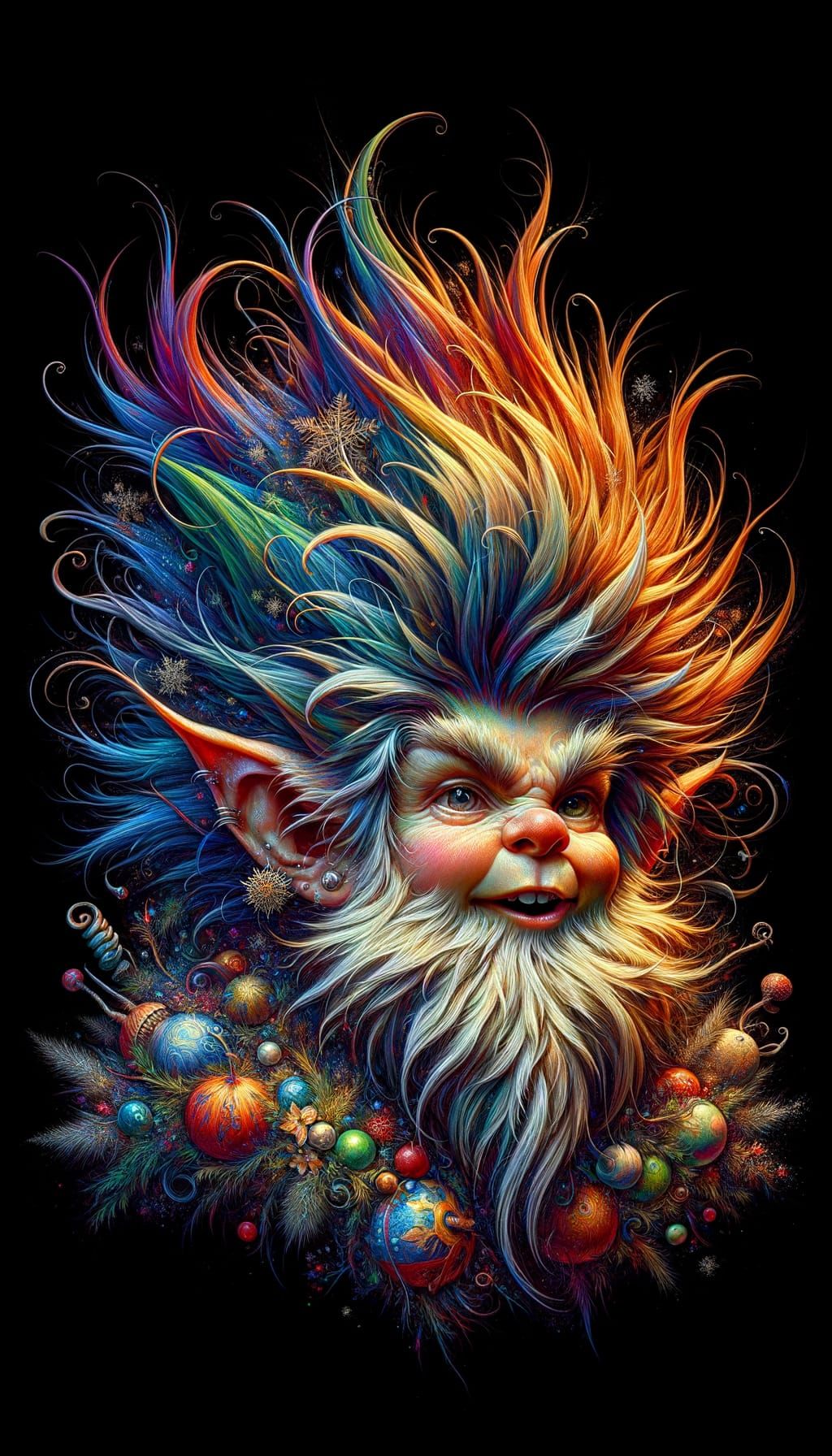 Fairy Tale Gnome with Punk Hair in Vibrant Festive Colors