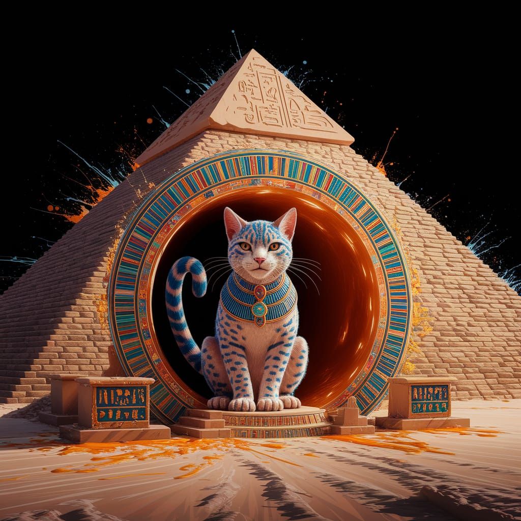 Mystical Feline Guardian in Ancient Egyptian Pyramid Sanctua...