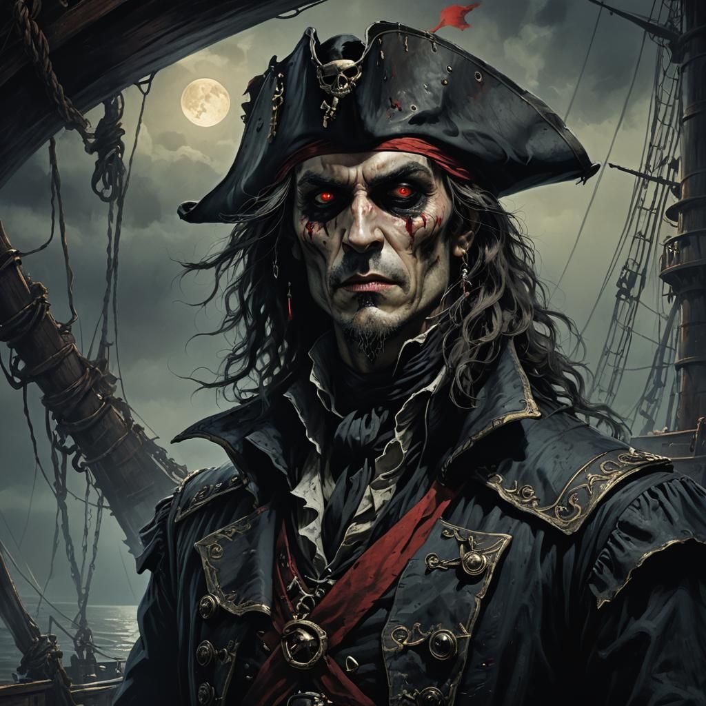Vampire Pirate Portrait in Dark Gothic Horror Style