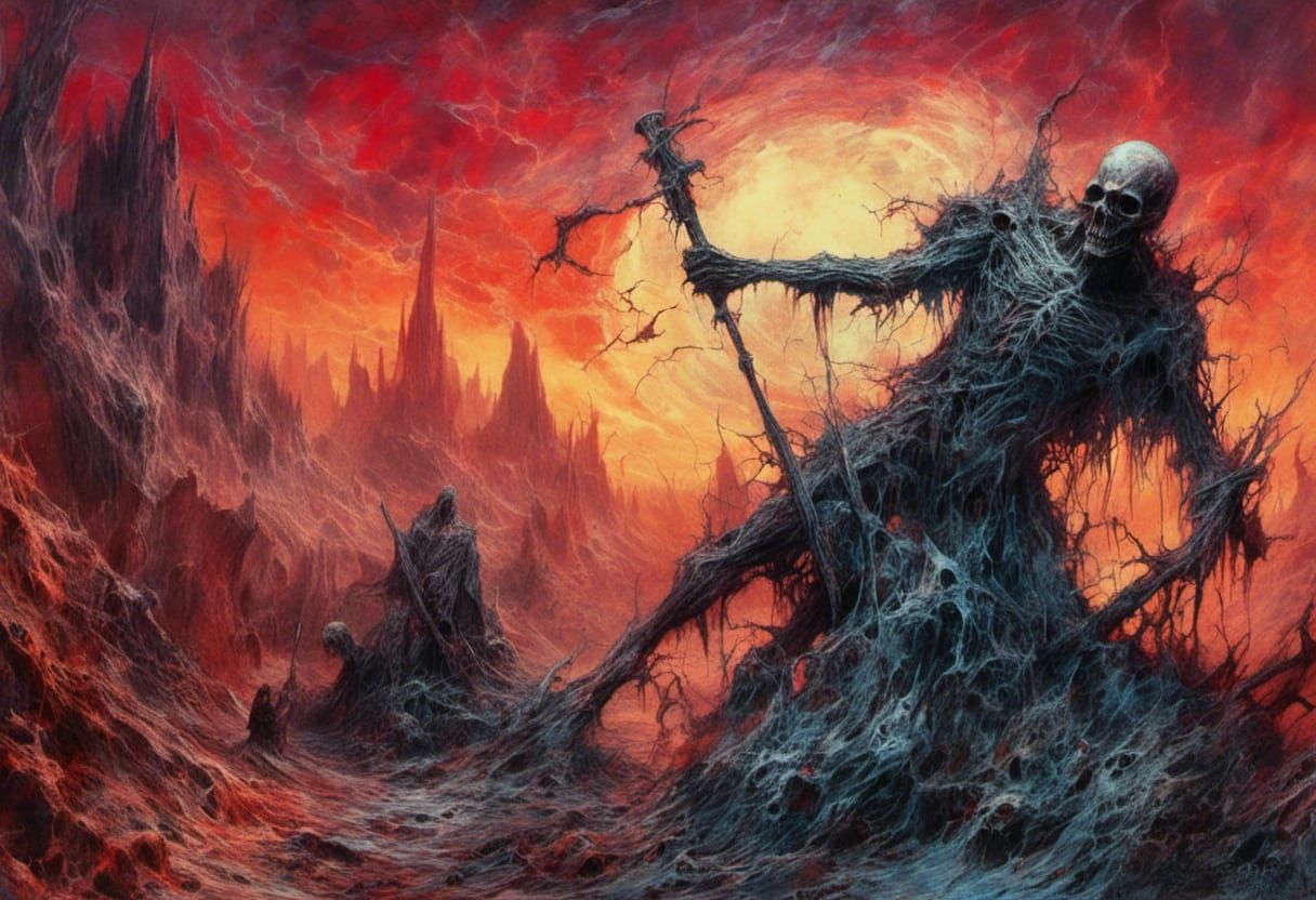 Macabre Death Metal Album Cover in Doré Style